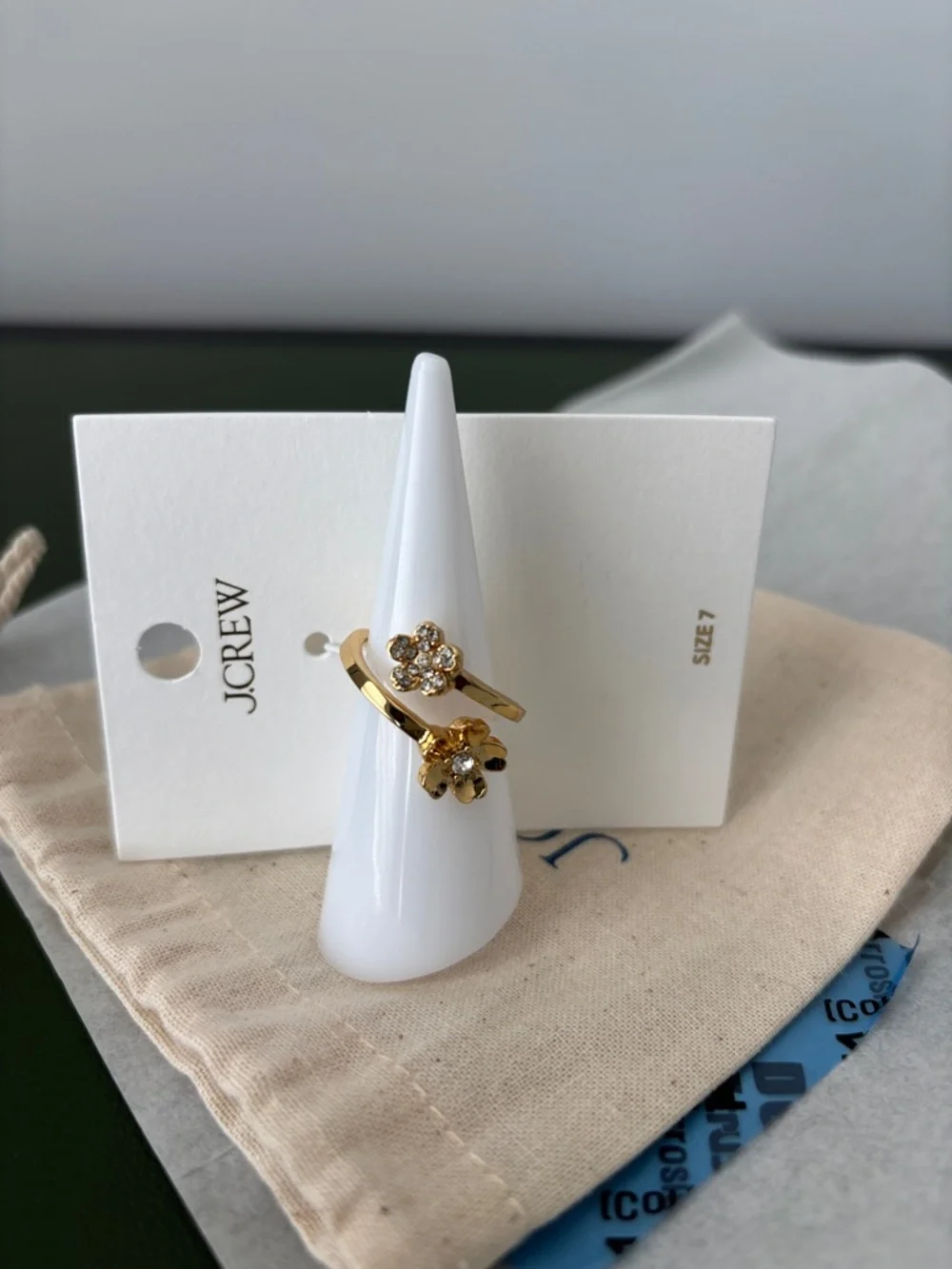 J. Crew Gold Floral Wrap Ring with Crystal Accents